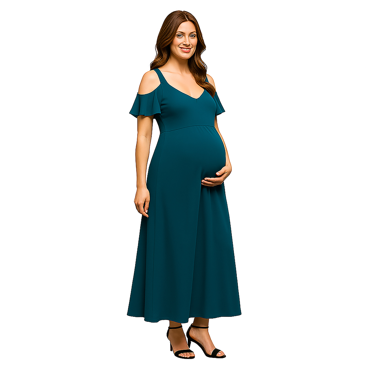 Womens 24/7 Comfort Apparel Cold Shoulder Maternity Maxi Dress