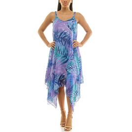 Womens Nina Leonard Sleeveless Tropical Hanky Hem Midi Dress