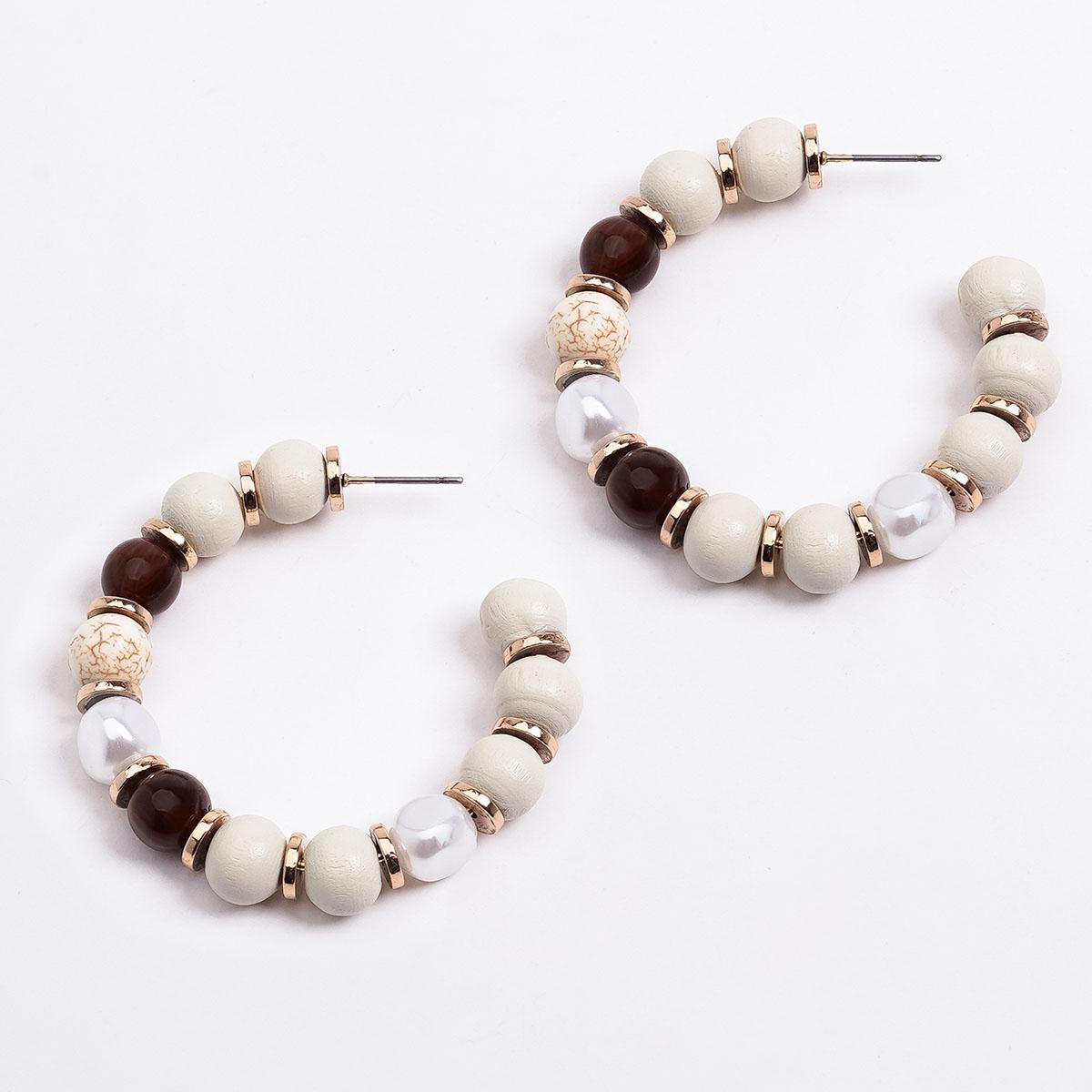 Ashley Cooper(tm) Shiny Gold-Tone J Hoop Earrings with Mix Beads