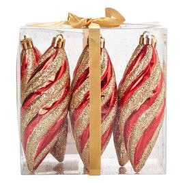 Set of 6 4.7in. Shatterproof Red & Gold Glitter Tear Ornaments