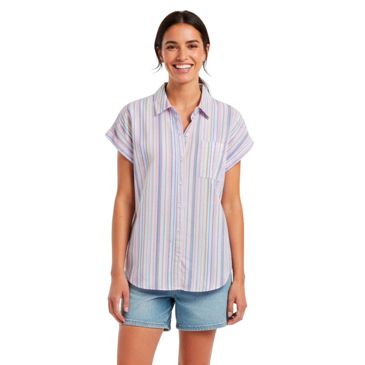 Womens Notations Dolman Sleeve Pocket Button Front Blouse