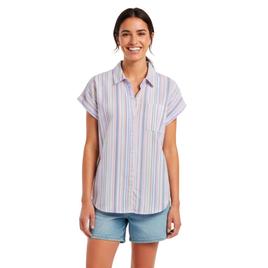 Womens Notations Dolman Sleeve Pocket Button Front Blouse
