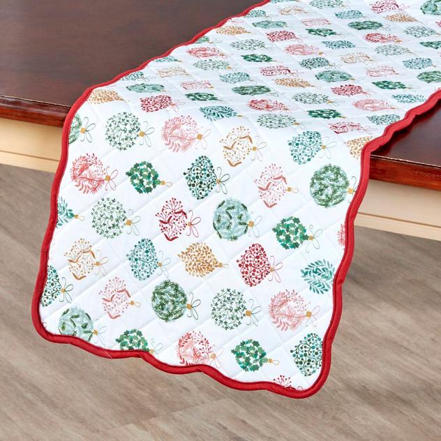 No. 918 Holiday Ornaments Runner with Scalloped Edges - 14" x 72"