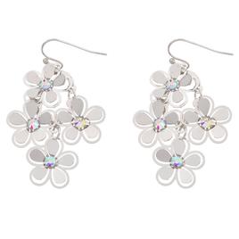 Ashley Silver-Tone AB Crystal 3-Tier Flower Dangle Earrings