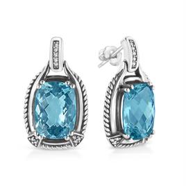 Haus of Brilliance Blue Topaz Diamond Dangle Earrings