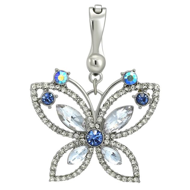 Wearable Art Silver-Tone Blue Glass Stone Butterfly Enhancer