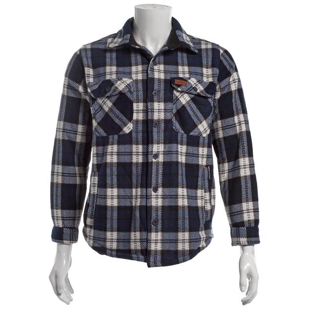 Mens Mountain Ridge Plaid Fleece CPO Jacket - Navy/Black