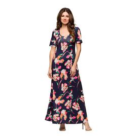 Womens 24/7 Comfort Apparel Navy Floral Casual A Line Maxi Dress