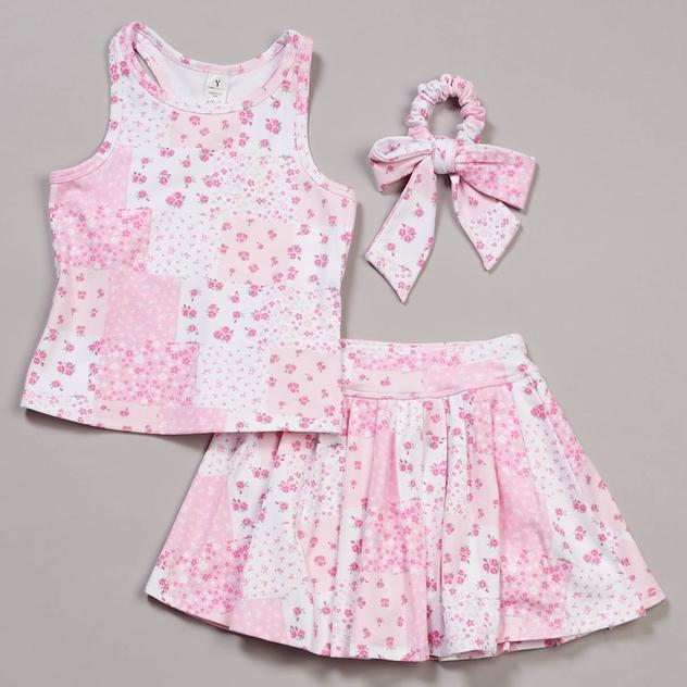 Girls (7-14) Yogalicious® Rosy Ditsy Racerback Tank w/ Skort Set