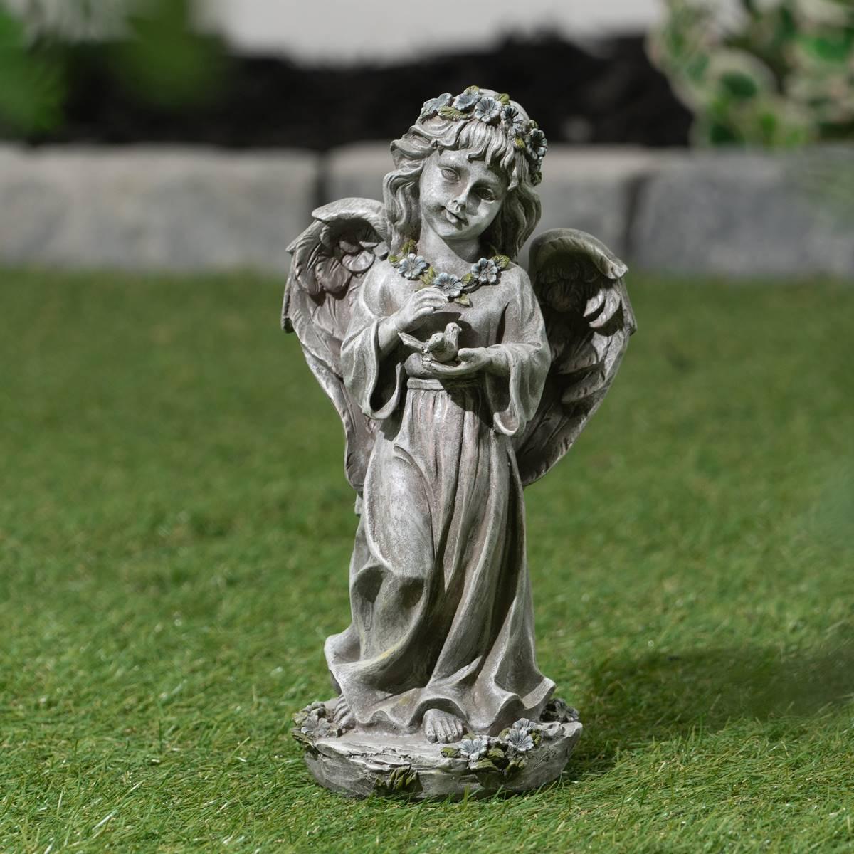 Hi-Line Gift Angel Child Holding Bird Garden Statue