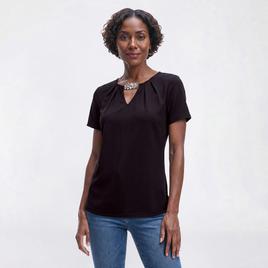 Womens Love Scarlet Short Sleeve Clasp Keyhole Neck Blouse