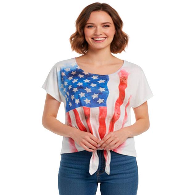 Womens OneWorld Studded Star Flag Tie Front Tee