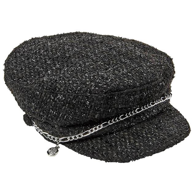 Womens Vince Camuto Metallic News Boy Cabby Hat w/ Chain Detail