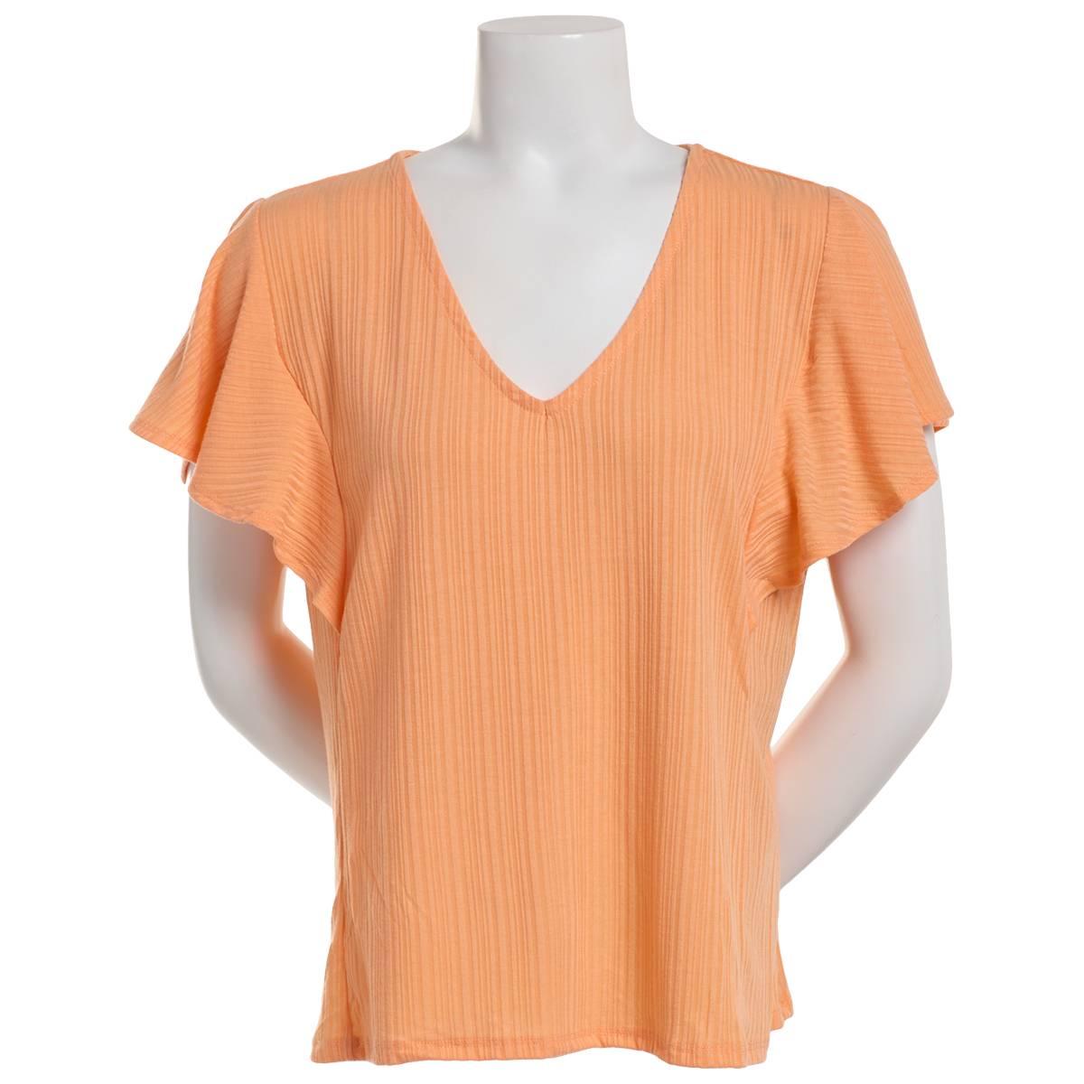 Womens New York Laundry Multi Rib Sleeveless Tee - Melon Coral