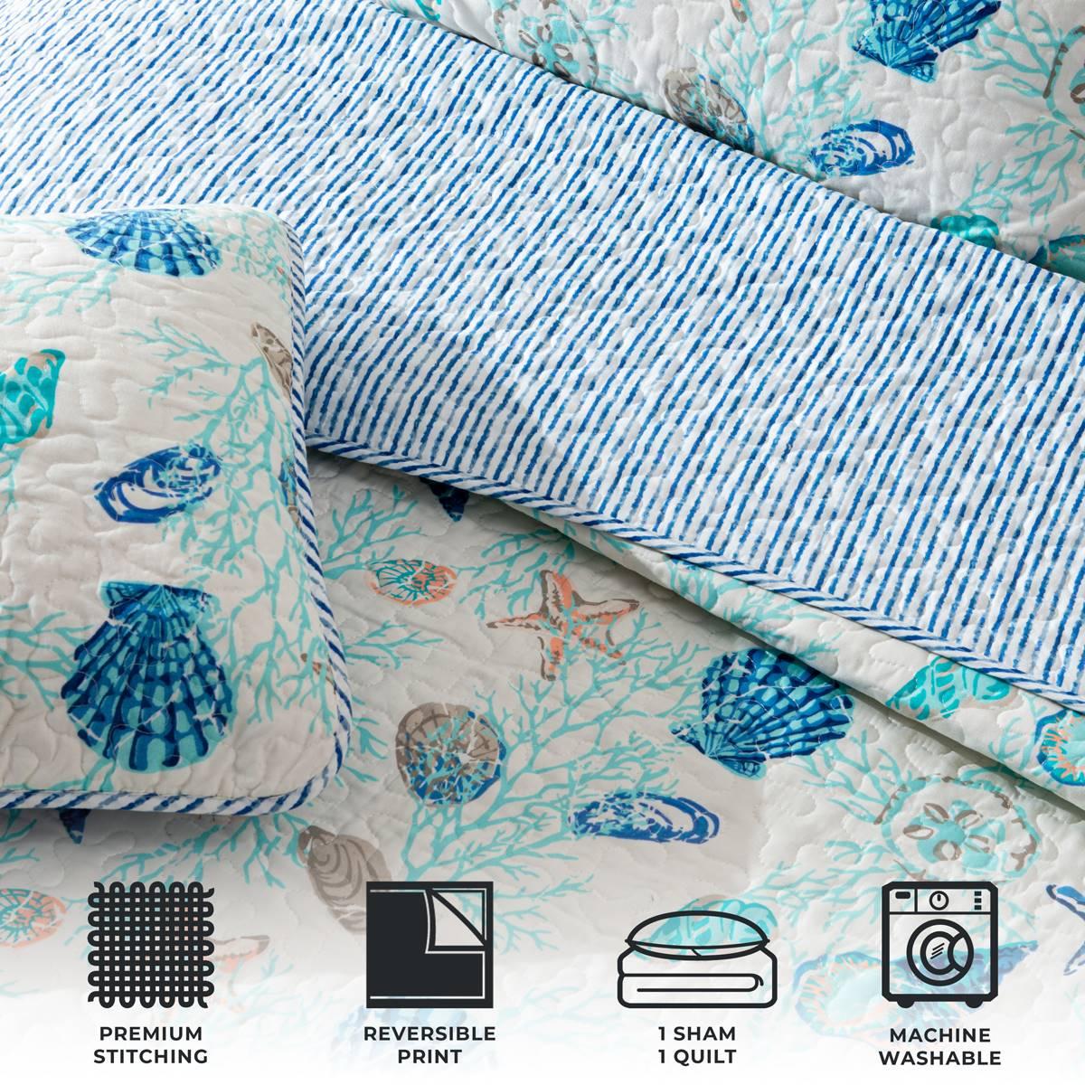 FreshFolds 3pc. Seashell Coastal Bedspread Quilt Set
