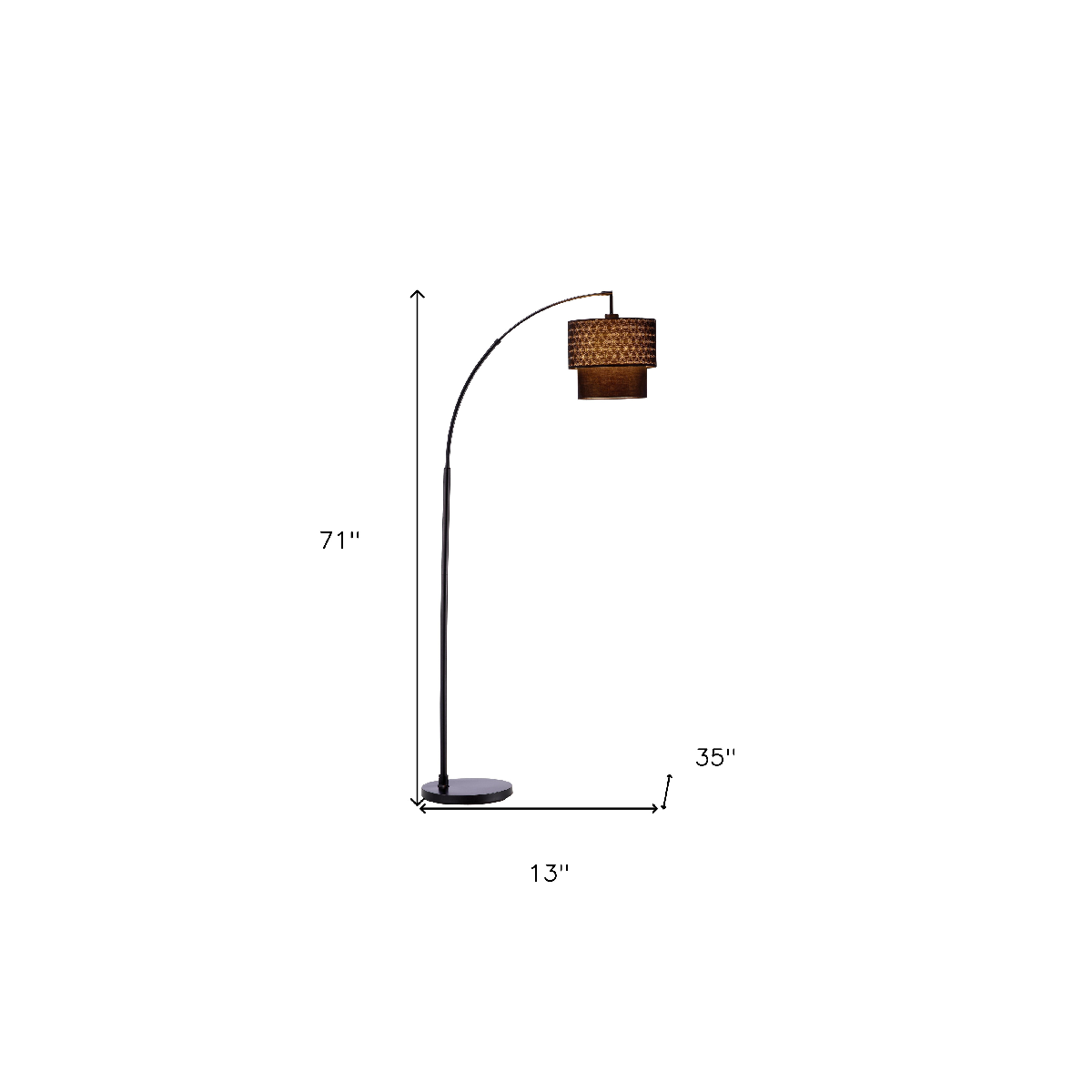 HomeRoots 71in. Brown & Black Arched Floor Lamp With Drum Shade