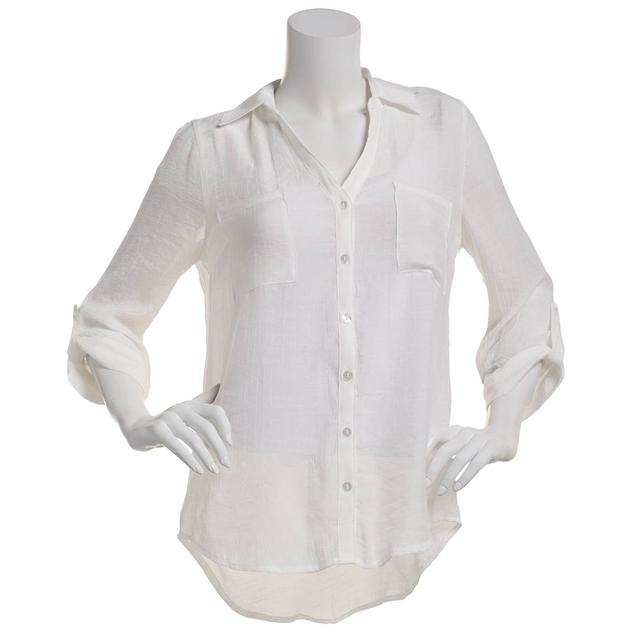 Juniors A. Byer Solid Gauze Button Tie Front Blouse