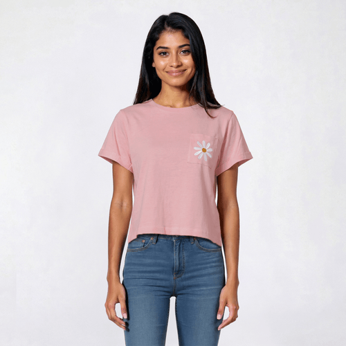 Juniors Attitude Not Included Daisey Pocket Embroidered Tee