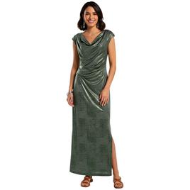 Womens Connected Apparel Drape Neck Metallic Evening Gown