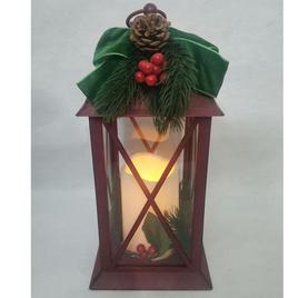 Red Christmas 12.5in. Lantern with LED Candle