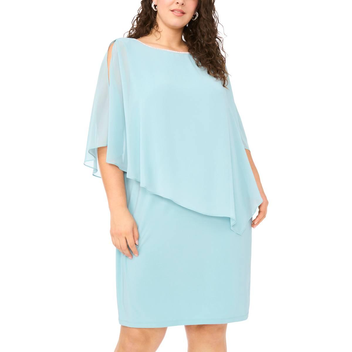 Plus Size MSK Solid Chiffon Rhinestone Cross Back Shift Dress