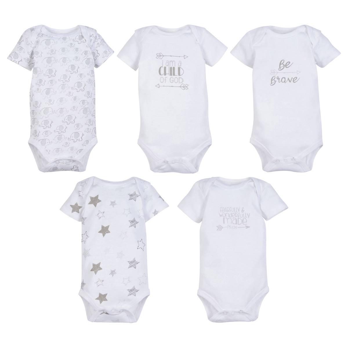 Baby Unisex (NB-9M) MiracleWear(R) Grey Print 5pk. Bodysuits