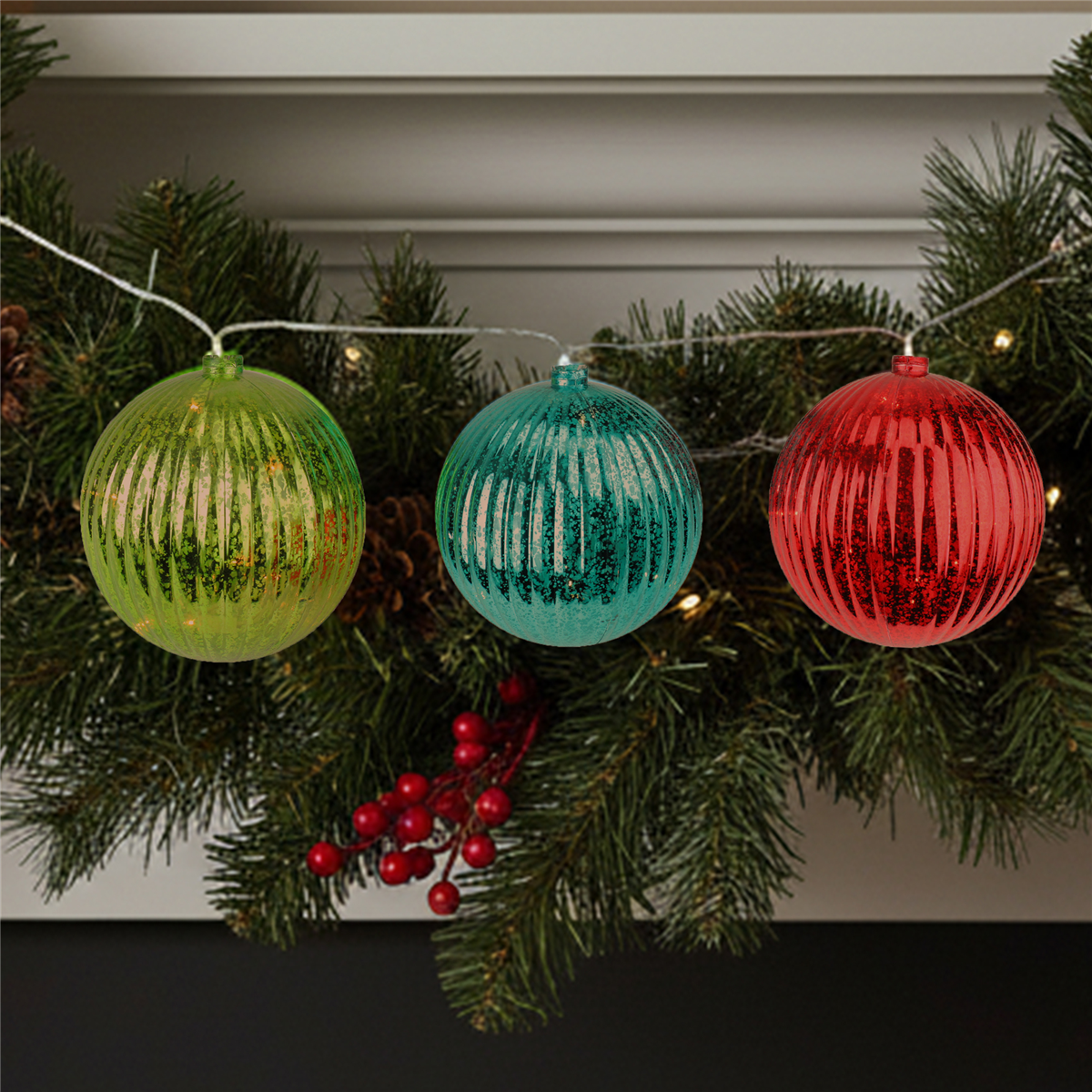 PENN 3pc. Multi-Color Mercury Glass Ball Christmas Ornaments
