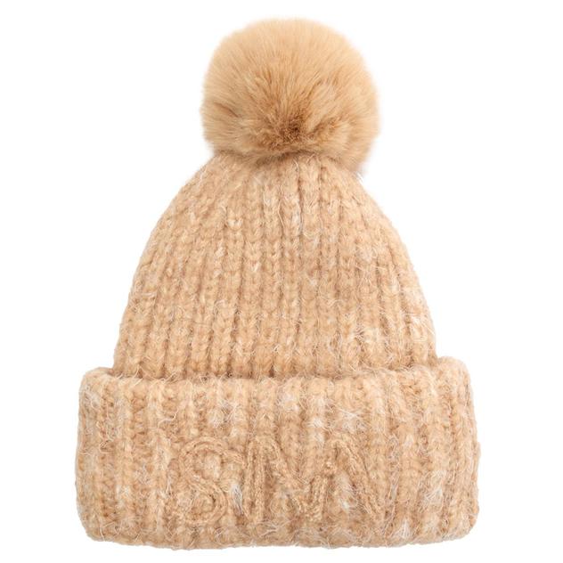 Womens Steve Madden Mix Yarn Knit Faux Fur Pom Beanie