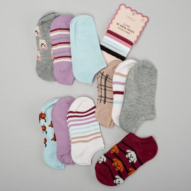 Girls Capelli® New York 10pk. No Show Puppy Love Socks & Ponies