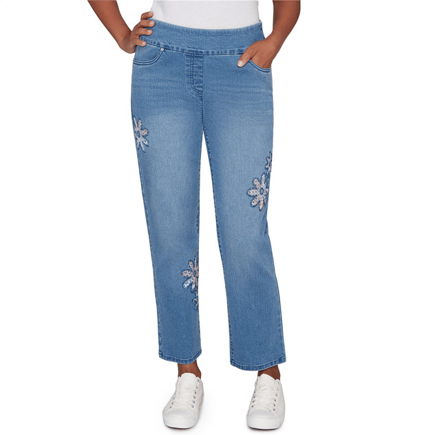 Petite Alfred Dunner Hilton Head Floral Applique Denim Pants