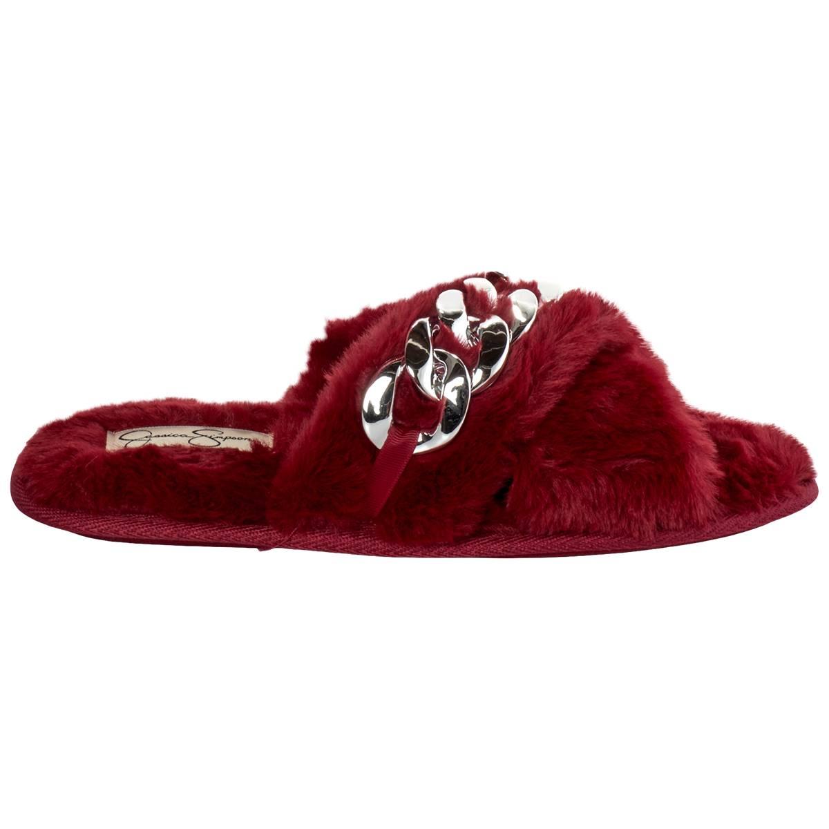 Womens Jessica Simpson Chain Plush Cross Band Slippers