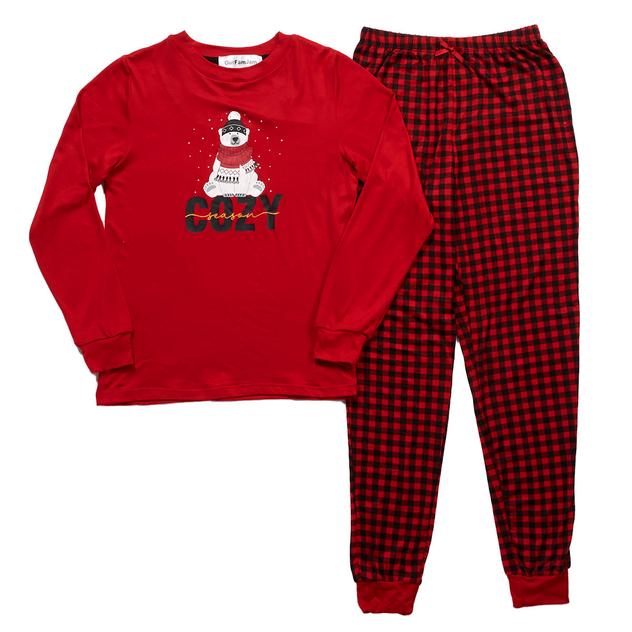 Girls OurFamJam™ Cozy Bear Buffalo Check Pajama Set