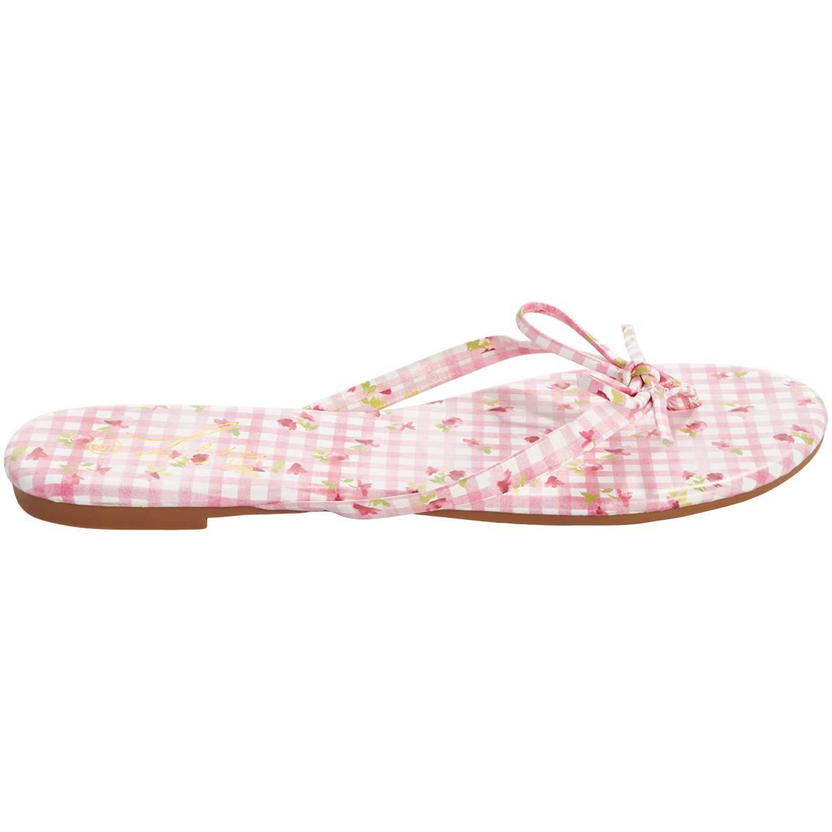 Womens Love 83 Floral Gingham Bow Flip Flops