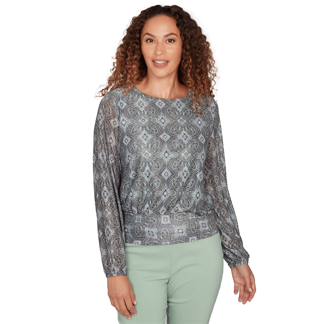 Petite Emaline Seabreeze Essence Long Sleeve Medallion Blouse