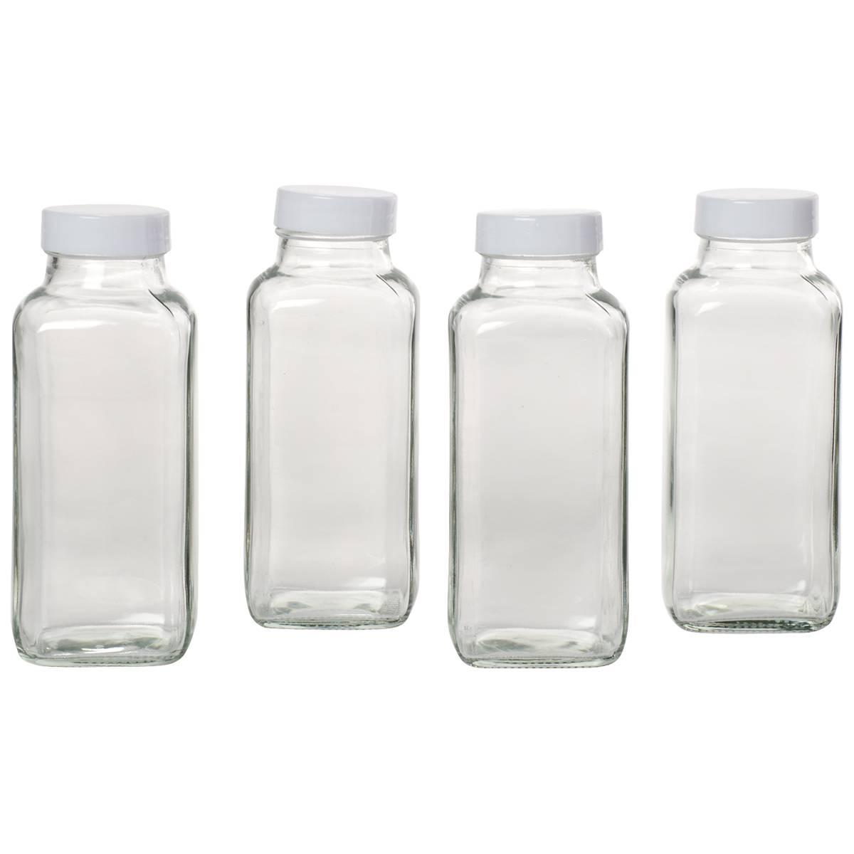 Gourmet Kitchen 12oz. Glass Juice Bottles - Set of 4
