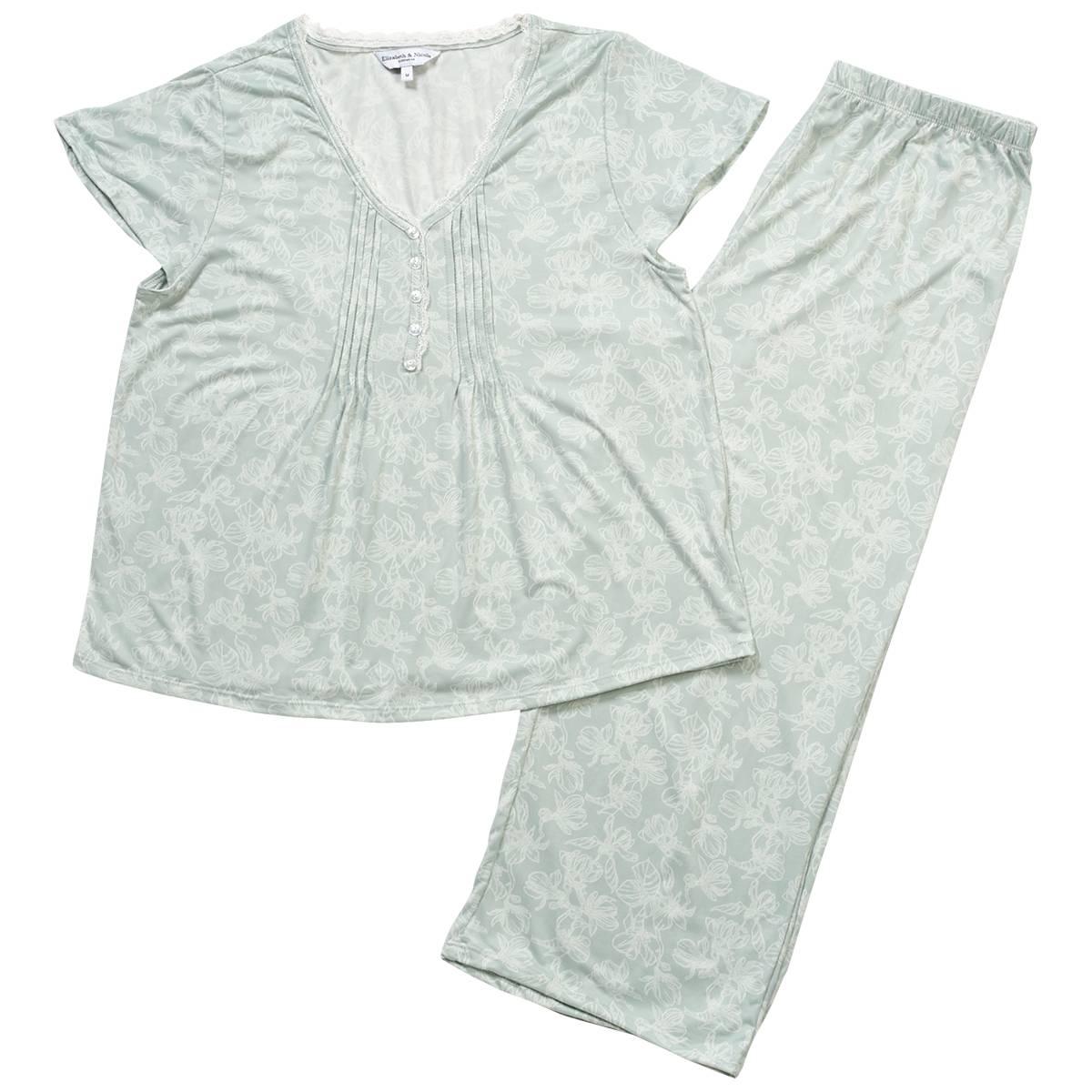 Womens Elizabeth & Nicole Blue Floral Henley Capri Pajama Set