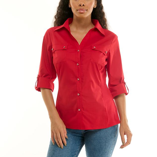 Petite Zac & Rachel 3/4 Sleeve Knit To Fit Causal Button Down