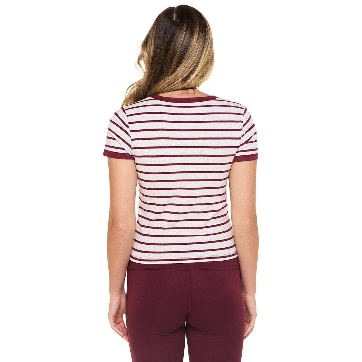 Juniors Pink Rose Stripe Ringer Tee