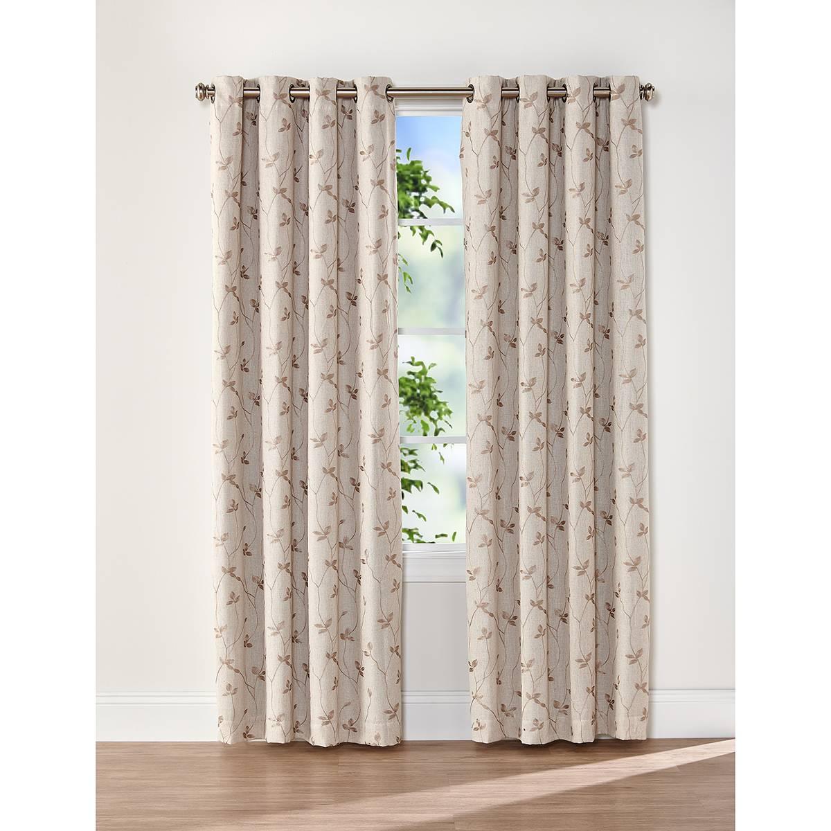 Sun Shield Linen Blend Embroidered Grommet Panel Curtain