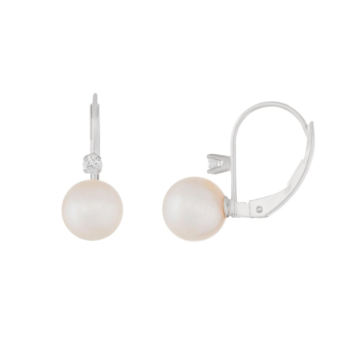 Splendid Pearls 14kt. White Gold Akoya Pearl Diamond Earrings