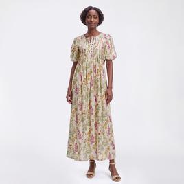 Womens Rose & Everly Puff Sleeve Pintuck Pleat Floral Maxi Dress