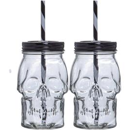 Home Essentials Set of 2 Skull Sippers w/ Straws