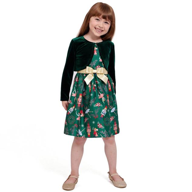 Girls (7-16) Bonnie Jean Nutcracker Dress W/ Velvet Cardigan