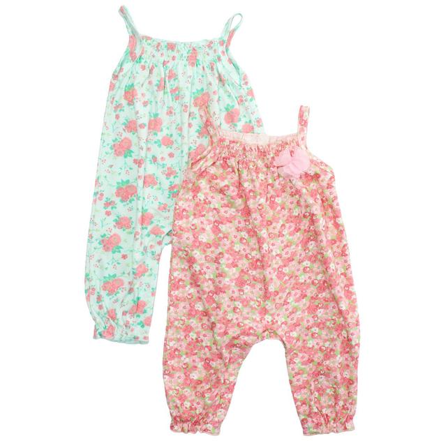 Baby Girl (3-9M) Laura Ashley® 2pc. Floral Smocked Jumpsuits