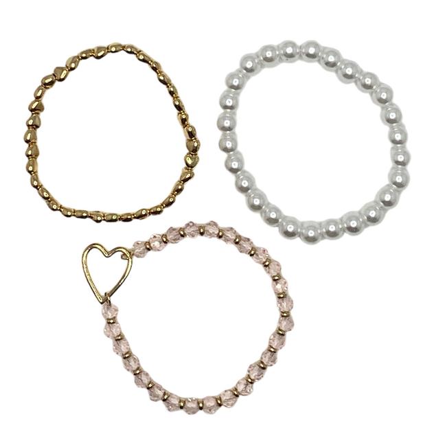 Ashley Gold-Tone 3pc. Heart Acrylic Pearl Beaded Stretch Bracelet