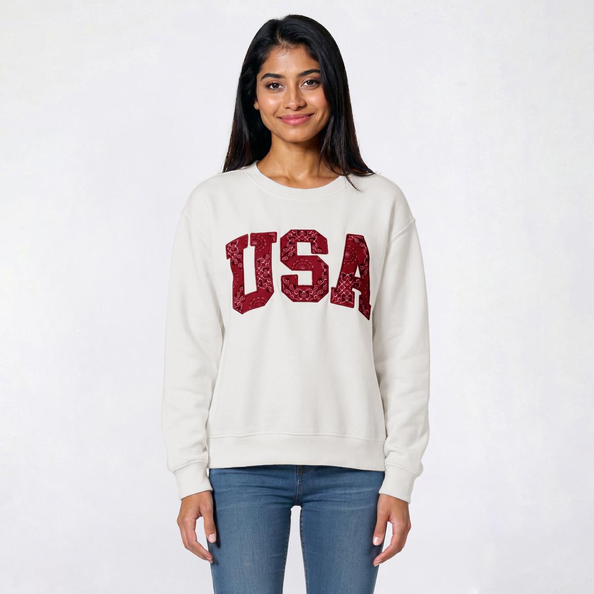 Juniors No Comment Fleece Americana Raw Edge Sweatshirt