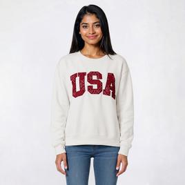 Juniors No Comment Fleece Americana Raw Edge Sweatshirt