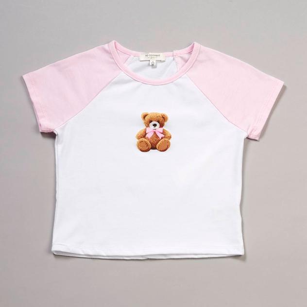 Girls (7-16) No Comment Teddy Bear Short Sleeve Raglan Tee