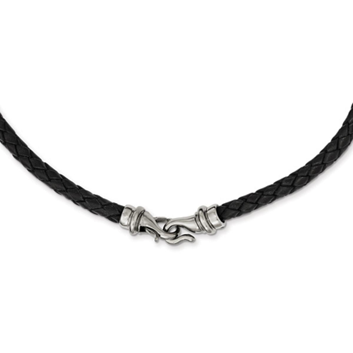 Mens Gentlemen's Classics(tm) Woven Steel & Black Leather Necklace