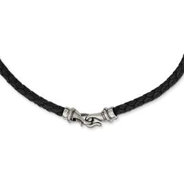 Mens Gentlemen's Classics(tm) Woven Steel & Black Leather Necklace